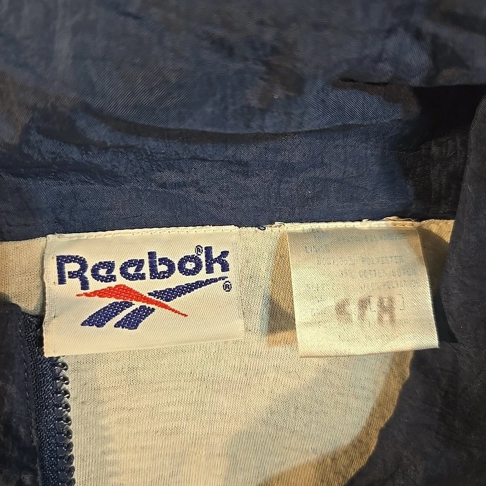 VTG Reebok L Windbreaker Navy Purple Stripe Block 80s 90s Full Zip Korea Crinkle
